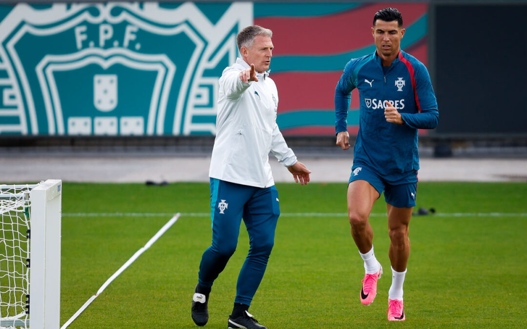 Cristiano Ronaldo  participa num treino de preparação para a fase final do Mundial 2026, na Cidade do Futebol, em Oeiras, Portugal, a 2 de junho de 2026 (fotos)